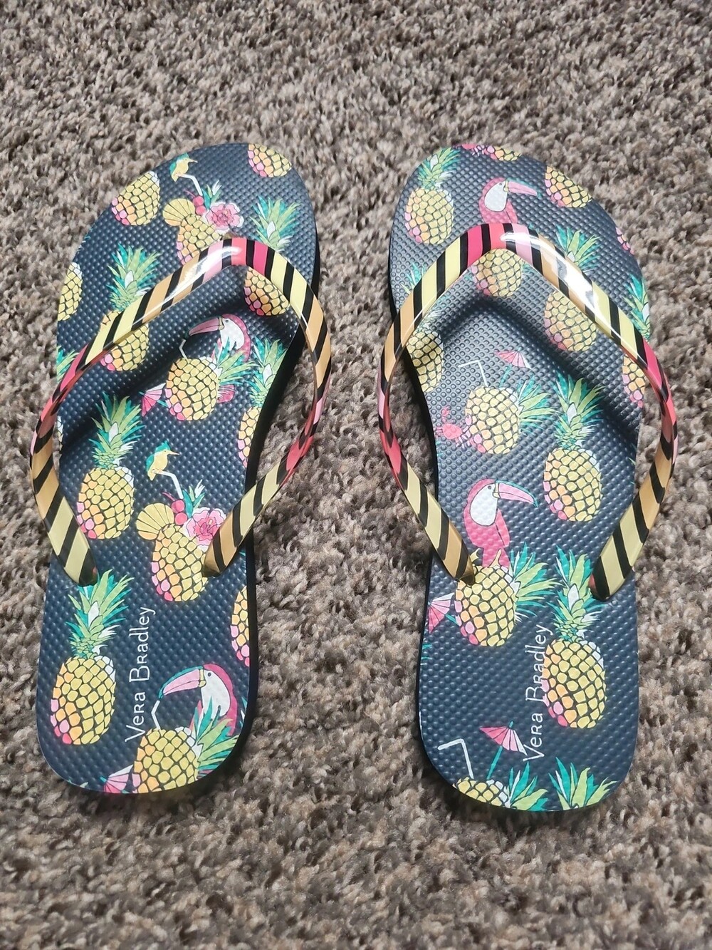 Vera Bradley Toucan Party Flip Flops – Tropical Pineapple Print Sandals